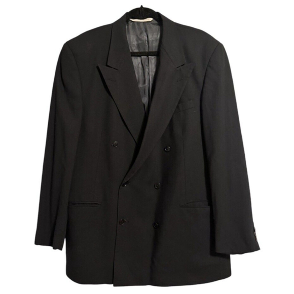 Perry Ellis Vintage Barneys Blazer Button Black Blazer Jacket XL Made In The USA